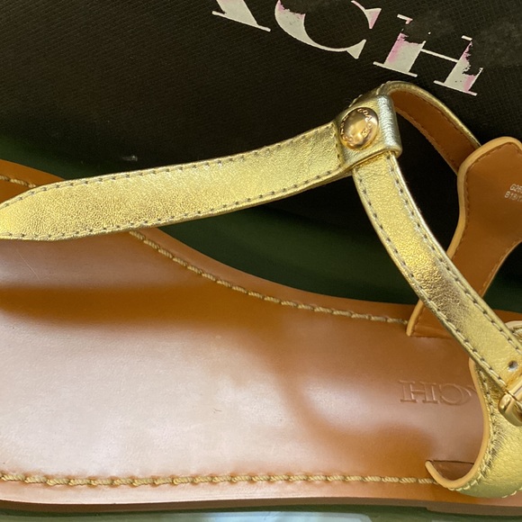 Coach Metallic Gold T-Strap Sandals - Picture 8 of 11